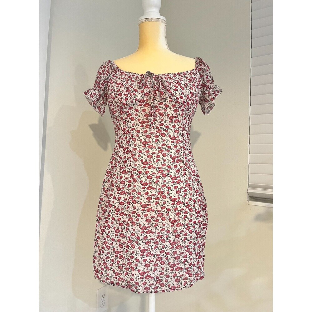 Nasty Gal Off Shoulder Floral Mini Dress Size 4 Lined Chiffon Sexy - Picture 4 of 16